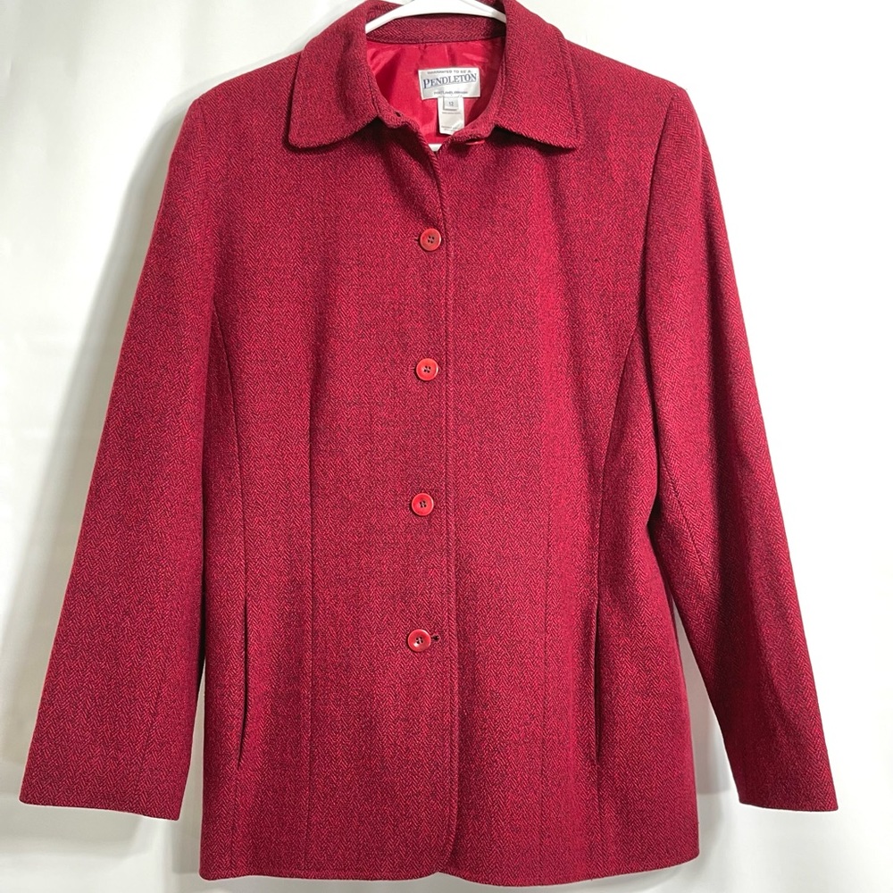 Pendleton Women’s Size 12 Red 100% Wool Blazer Coat 5 Button Closure